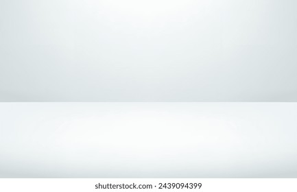 Empty white studio room background.  White and Gray background with light effects. Clean design for displaying product. Vector illustration.