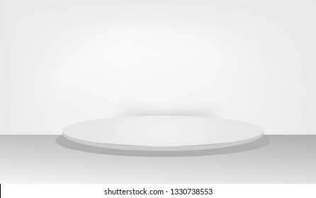 Empty white studio room for display of content product, text, and logo