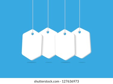 Empty White Tags on Blue Background
