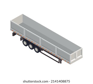 Empty white truck trailer in isometric style 3d vector illustration