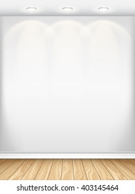 Empty white wall and parquet. Interior empty room. Vector illustration EPS 10. Vertical background.