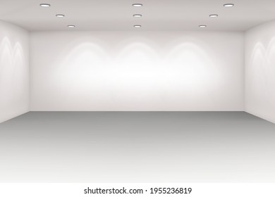 Empty white wall and spotlights. Interior empty room. Eps 10 vector illustration.