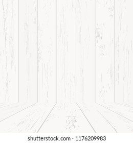 Empty white wooden room space for background. Vector illustration.