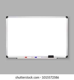 empty whiteboard with color markers, white board background 