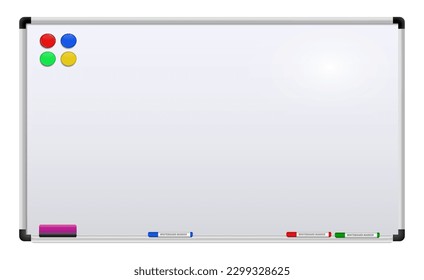 empty whiteboard with eraser and marker pen isolated - 3d illustration