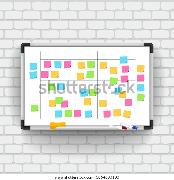 Download Empty Whiteboard Marker Pens Note Paper Stock Vector Royalty Free 1064680100