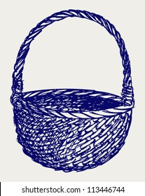 Empty wicker basket. Doodle style