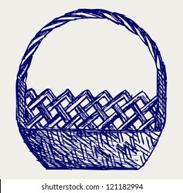 Empty wicker basket. Doodle style