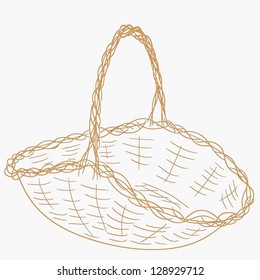 Empty wicker basket. Doodle style