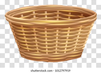 Empty wicker basket for flowers. Nest on transparent background. Isolated vector illustration