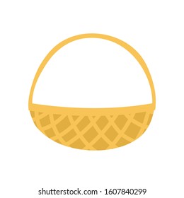 Empty wicker basket for flowers, picnic, Easter eggs and other your design. Flat drawing style . Hand drawn Vector illustration isolated on white background.