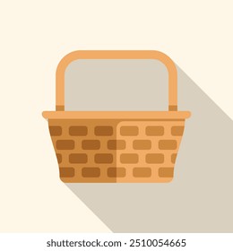 Empty wicker basket with a handle, creating a long shadow effect, in a flat design style