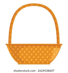 Empty wicker basket with handle standing on white background, side view