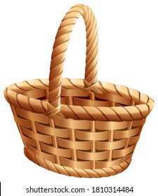 Empty wicker basket with handle for thanksgiving day harvest celebration. Isolated on white vector cartoon illustration