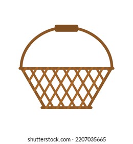 Empty wicker basket with handle. Vector illustration. Isolated on white background.