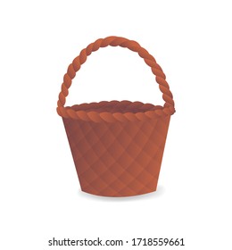 Empty wicker basket icon in flat style. Rounded woven basket made from straw or rattan element isolated on white background. Traditional handicraft bag for picnic vector illustration.