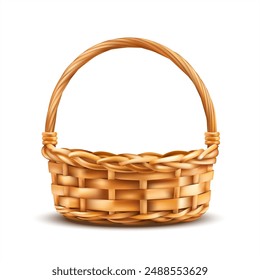 Empty wicker basket isolated on white. Vector illustration.