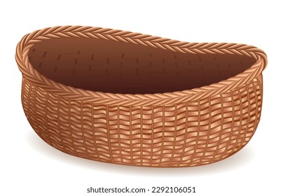 An empty wicker basket, made of wicker, wood, for storing food, vegetables, eggs, transporting items and a container for flowers, an old tool of villages and cities	