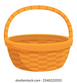 Empty wicker basket standing with handle up, traditional container for storage or carrying