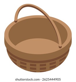 Cesta de mimbre vacía de pie con mango aislado en el fondo blanco vista isométrica