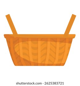 Empty wicker basket standing with handles up, isolated on white background