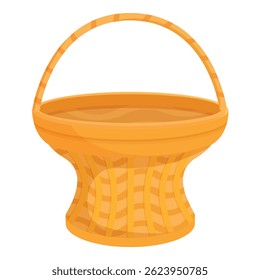 Empty wicker basket standing with woven handle, traditional container for harvesting or carrying