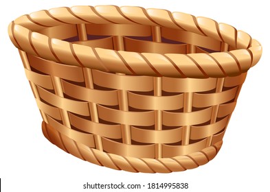 Empty wicker basket for Thanksgiving harvest festival isolated on white. Vector cartoon illustration