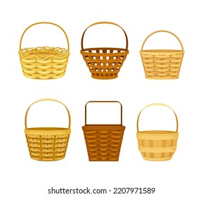 Cestas de mimbre vacías. Ilustración vectorial de cesta de cestas de cuna de picnic tradicional
