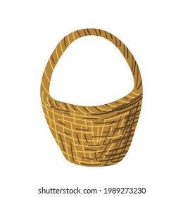 Empty wicker picnic basket isolated on white background. Colored vector illustration.