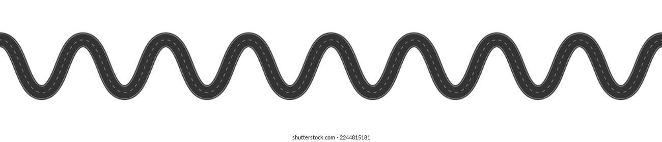 Empty winding asphalt road with marking. Top aerial view. Serpentine highway template. Element of city street roadway or coutryside isolated on white background. Vector flat illustration
