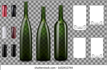 Empty wine bottles. Caps or sleeves, closing the stopper.