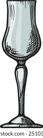 Empty wine glass color sketch. Alcohol glassware icon