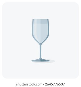 Empty wine glass vector illustration. Flat transparent drinkware icon for restaurant menu, bar design, elegant party decor, kitchen clipart, or minimalist glassware collection.