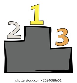 Empty winners podium with first, second and third place highlighted, representing achievement and success
