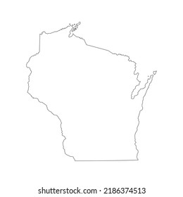 Empty Wisconsin State vector map silhouette illustration isolated on white background. High detailed  illustration. United state of America country. Wisconsin line contour map.