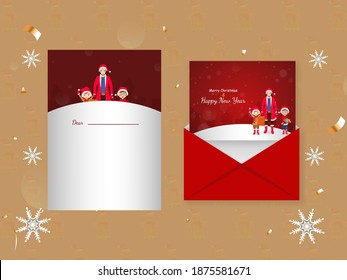 Empty Wishing Or Greeting Card With Red Envelope For Merry Christmas And New Year.