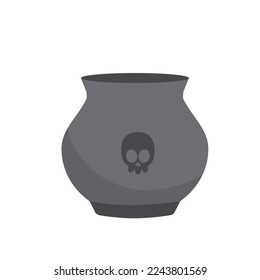 Empty wizard cauldron with skull. Cartoon, flat. Isolated vector illustration eps