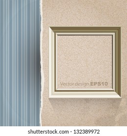 empty wood frame over vintage cardboard and stripes background. vector design