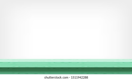 empty wood plank pastel green for background and copy space, blank table wooden soft green for decoration room, vintage wood plank background, wooden table on grey wall, table wood plank front view