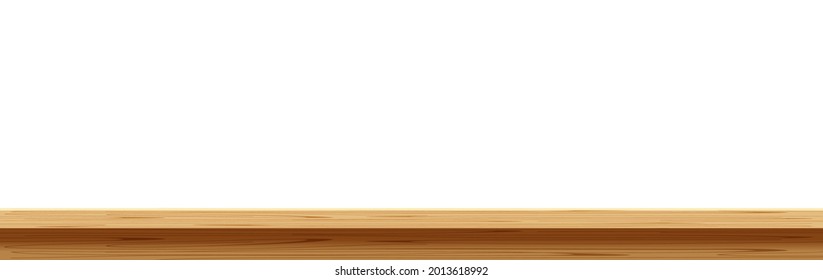 Empty Wood Plank Vector, Plank Table In Front View, Wooden Desk, Wood Plank Top On White For Banner Background, Copy Space