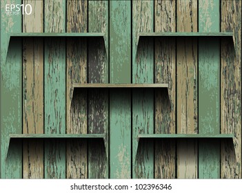 Empty wood shelf. grunge industrial interior Uneven diffuse lighting version. Vector Design component