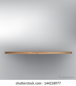 Empty wood shelf on wall. Vector illustration.