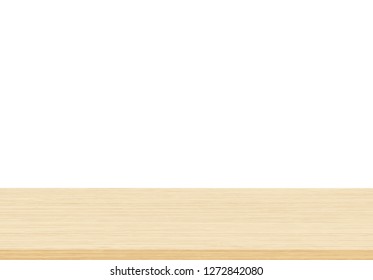 Empty wood table top on white background, Template mock up for display of product