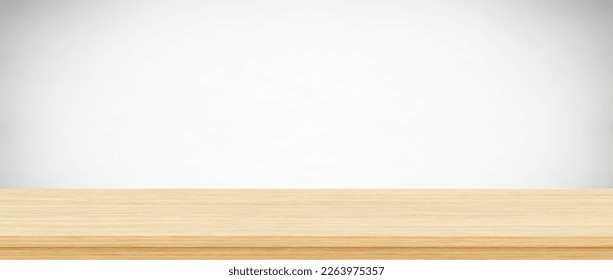 Empty wood table top on gray background, Template mock up for display of product