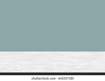 Empty wood table top on blue background. Wooden background, vector illustration