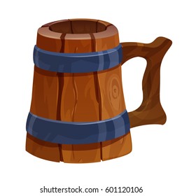 Empty wooden beer mug.
Vector illustration in cartoon style