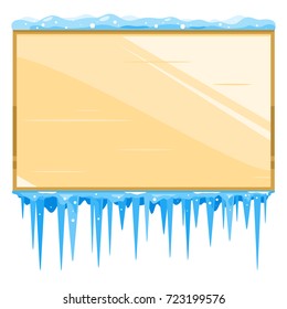Empty Wooden Board with Icicles