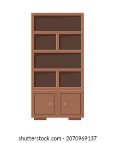 Ilustración vectorial de biblioteca de madera vacía aislada en fondo blanco