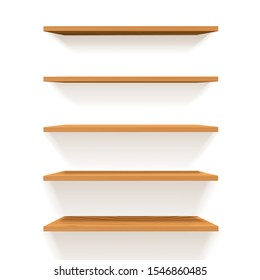 Empty Wooden Bookshelves,shelf.wood texture, perspective, natural wood, realistic, 3d.  design background, Vector illustration 