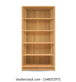 Empty Wooden Bookshelves,shelf.wood texture, perspective, natural wood, realistic, 3d.  design background, Vector illustration 